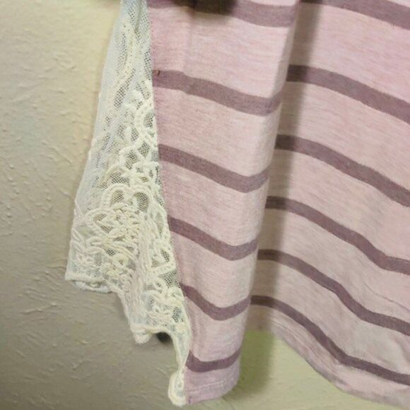 Red by BKE Purple Stripes Long Sleeve Tunic Top with Lace Side Details Sz. Small - Picture 6 of 10